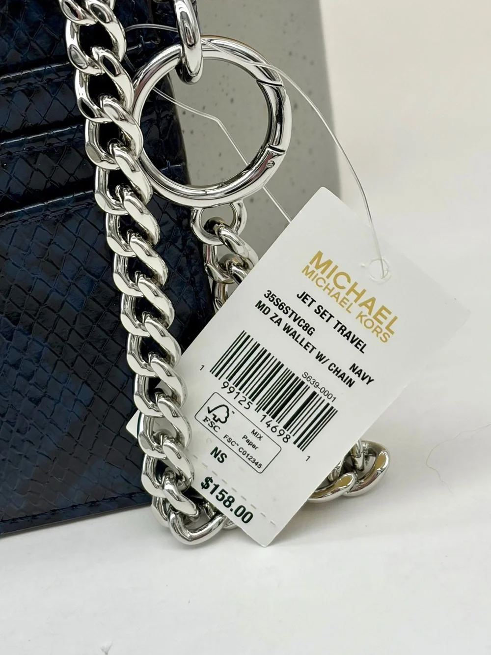 Michael Kors Jet Set Travel Medium Snake Embossed Chain Wallet Card Case